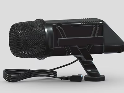 Professional Black Microphone With Adjustable Stand And Coiled Cable For Recording 3d model