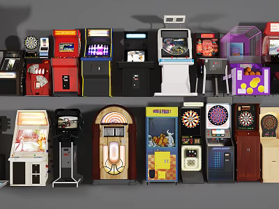 Diverse Collection of Entertainment Appliances Showcasing Arcade Machines Jukebox and Dart Games 3d model