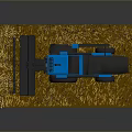 Realistic Blue Combine Harvester Model On Yellow Grass Field With Black Components