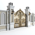 Style gate gate iron gate decorative door patio door 3d model