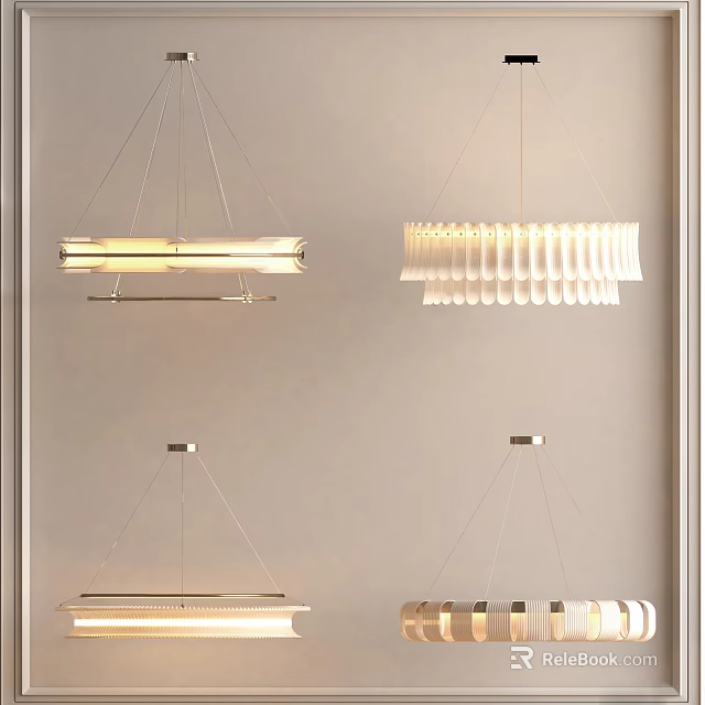 Modern Chandeliers With Different Design Styles Hanging From Ceiling As Elegant Lighting Fixtures 3d model 