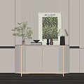 Modern White Console Cabinet Sideboard With Gold Handles Green Plant Artwork Table Lamp And Books
