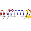 Traffic Road Barriers With Red White Blue Yellow Black Stripes And No Entry Signs