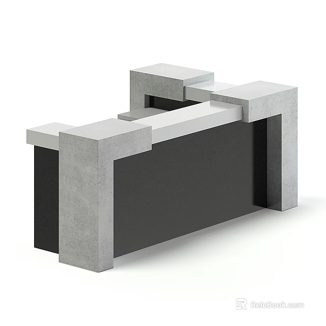 Modern Reception Desk With Geometric Concrete Structure Gray Black Finish 3d model
