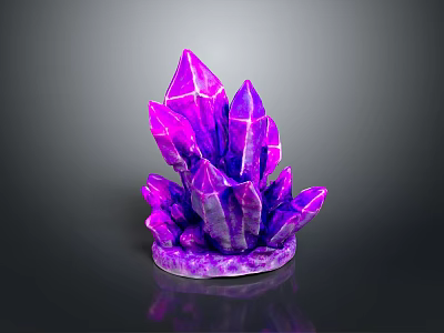 Shiny Purple Crystal Cluster With Multiple Pointed Tips On Purple Base Against Dark Background 3d model