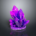 Shiny Purple Crystal Cluster With Multiple Pointed Tips On Purple Base Against Dark Background