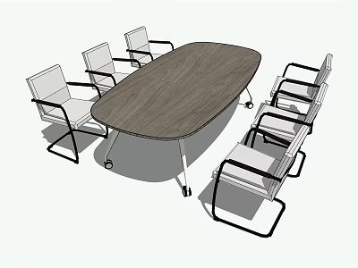 Oval Wooden Conference Table With White Rolling Chairs In Office Setting 3d model