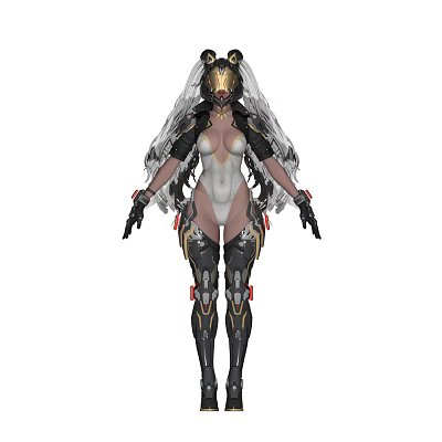 Game Movie Character with Mechanical Armor Golden Accents Futuristic Design and Wing like Back Structure 3d model