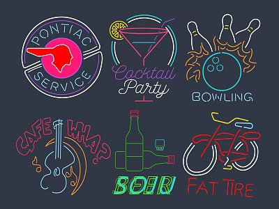 Neon Style Decorative Lights Featuring Cocktail Party Bowling Cafe Soju and Bicycle Themes 3d model