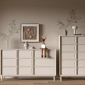 White Entryway Cabinet And Sideboard With Deer Ornament Potted Plants Framed Art Wooden Floor