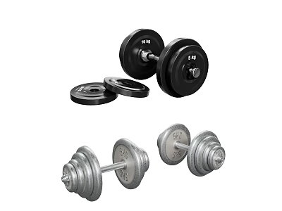 High Quality Sports Equipment With Black And Silver Dumbbells And Weight Plates 3d model