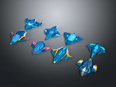Blue Geometric Abstract Objects With Colorful Yellow Pink Accents And Modern Design 3d model