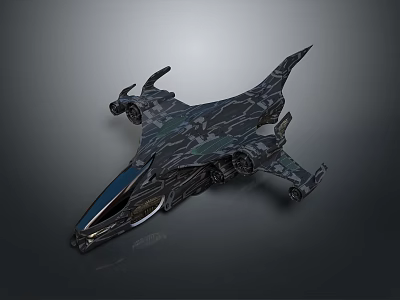 Futuristic Cosmic Spaceship With Sleek Design And Camouflage Texture For Interstellar Travel 3d model