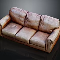 Multi Person Brown Leather Sofa With Distressed Texture And Classic Design Features 3d model