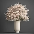 Beautiful White Vase With Fresh White Baby's Breath Flowers On Gray Background
