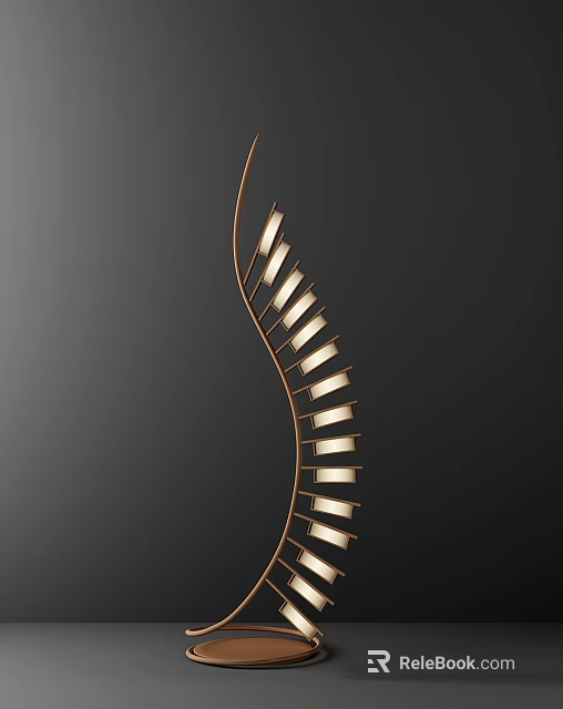 Elegant Modern Curved Floor Lamp With Metal Frame And Multiple Light Sleeves 3d model 