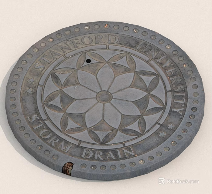 Stanford University Storm Drain Cover With Floral Pattern And Decorative Dots 3d model 