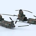 Military Helicopter Models with Camouflage Green And Brown Twin Rotor Design Viewed From Various Angles