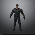 3D Male Character Design With Blue Jacket Mechanical Arm And Utility Belt
