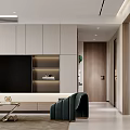 Modern Living Dining Room Interior With Sofa Floor Lamp TV Wall And Large Windows