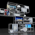 Shenzhen Photo Check-in Spot Featuring Modern Metal Frame Shelves Books Spheres And Cityscape