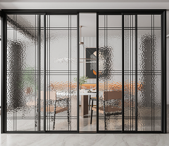 Modern sliding door guest restaurant glass sliding door 3d model