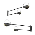Modern Wall Lamp with Double Gold Shades Black Metal Arm Contemporary Minimalist Design
