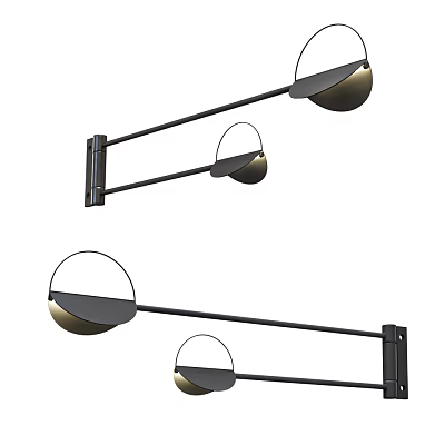 Modern Wall Lamp with Double Gold Shades Black Metal Arm Contemporary Minimalist Design 3d model