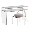 Modern Transparent Dressing Table With Metal Frame Chair And Upholstered Seat