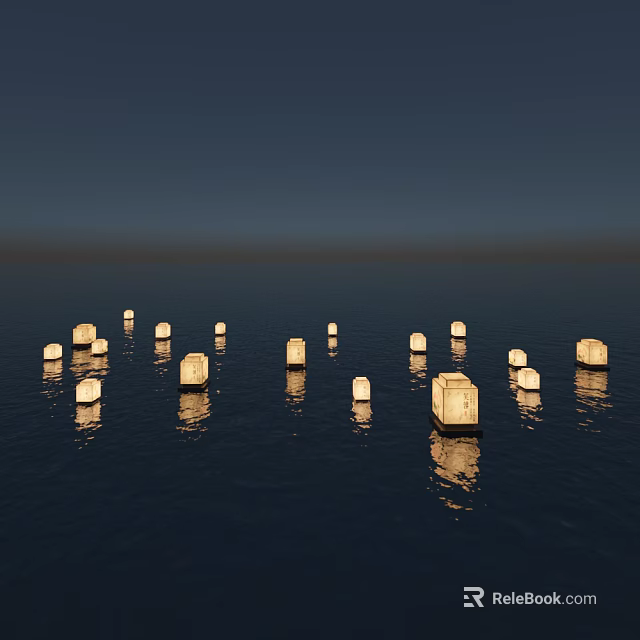 Square Shaped Outdoor Lights Floating On Sea Surface Illuminating With Reflections 3d model 
