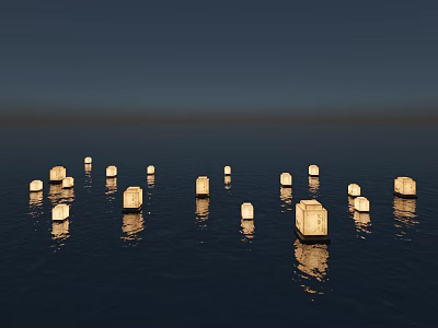 Square Shaped Outdoor Lights Floating On Sea Surface Illuminating With Reflections 3d model
