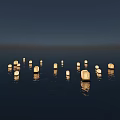 Square Shaped Outdoor Lights Floating On Sea Surface Illuminating With Reflections 3d model
