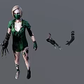 Game Movie Character With Green Tattered Outfit Mask And Detached Mechanical Sharp Claws