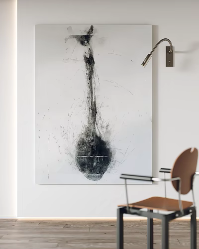 Abstract Painting With Black Brushstrokes On White Canvas For Modern Living Space Wall Decor 3d model