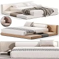 Modern Double Bed Frame With Upholstered Headboard White Sheets Plaid Blanket And Color Options