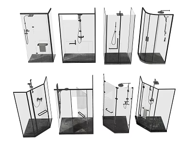 Contemporary Shower Sauna Designs With Glass Enclosures And Various Shape Configurations 3d model