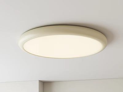 White Round Flush Mount Ceiling Light Illuminated With Soft Glow On White Ceiling And Walls 3d model