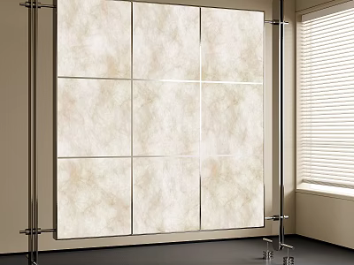 Light Color Marble Texture Partition With Metal Frame In Modern Interior 3d model