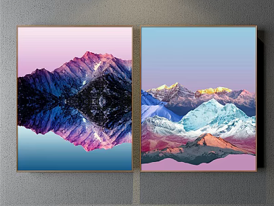 Scenic Mountain Landscape Painting With Snow Capped Peaks And Colorful Reflections 3d model