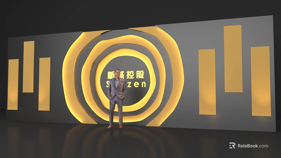 Modern Sunac Photo Check in Spot With Yellow Circular Rings Backdrop 3d model 