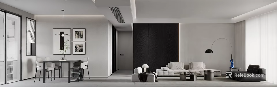 Modern Living and Dining Room Interior Design With Sofa Coffee Table And Decor 3d model