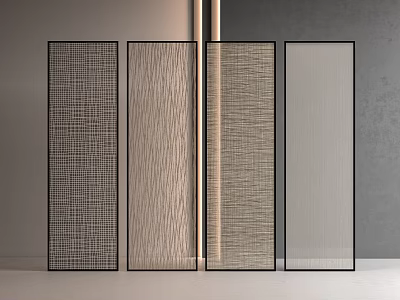 Modern Partition Screens With Diverse Textured Panels And Slim Metal Frames 3d model