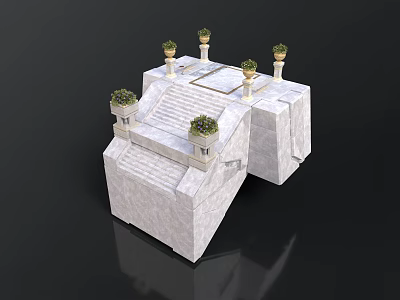 White Marble Staircase Structure With Multiple Levels And Green Plant Planters 3d model