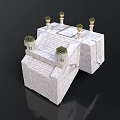 White Marble Staircase Structure With Multiple Levels And Green Plant Planters