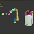 Robotic Arm Character With Control Box And Small Mechanical Parts In White Industrial Setup