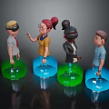 Stylized 3D Characters Standing On Green And Blue Platforms With Varied Hairstyles And Outfits