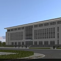 Modern Office Building Exterior With Glass Facade Multiple Floors Road Front Pedestrians And Landscaping