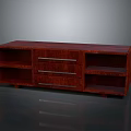 Dark Red Wooden TV Stand With Drawers And Open Shelves Design
