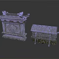 Traditional Chinese Architecture Models With Moss Covered Roofs Carved Stone Bases And Decorative Details