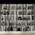 Modern Wooden Shelf Unit With Decorative Items Books Art Pieces And Built in Lighting